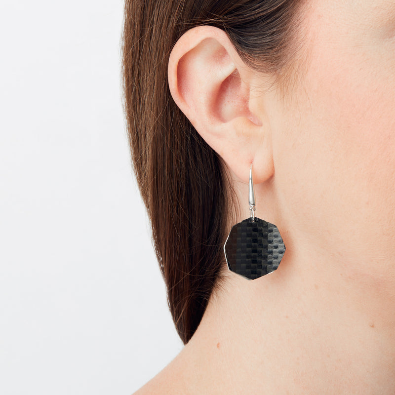 Carbon Fibre Earrings - Hexagon