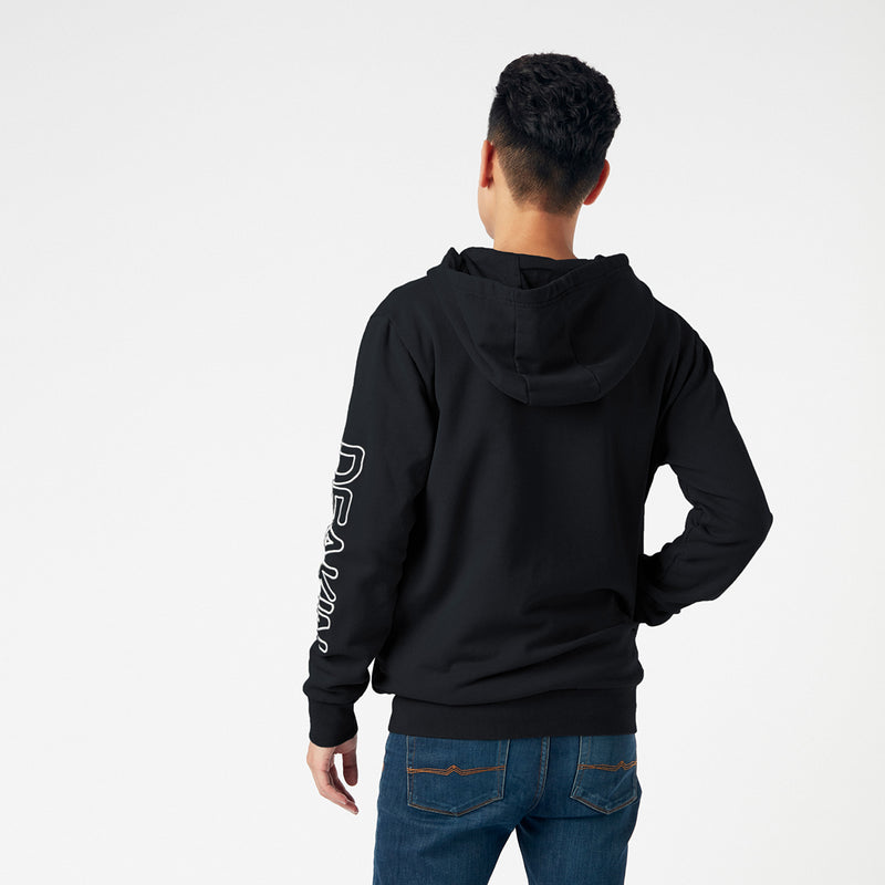 Unisex embroidered zip thru hoodie- Black