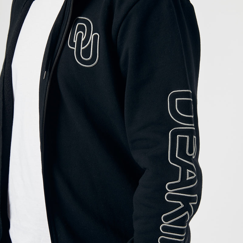Unisex embroidered zip thru hoodie- Black