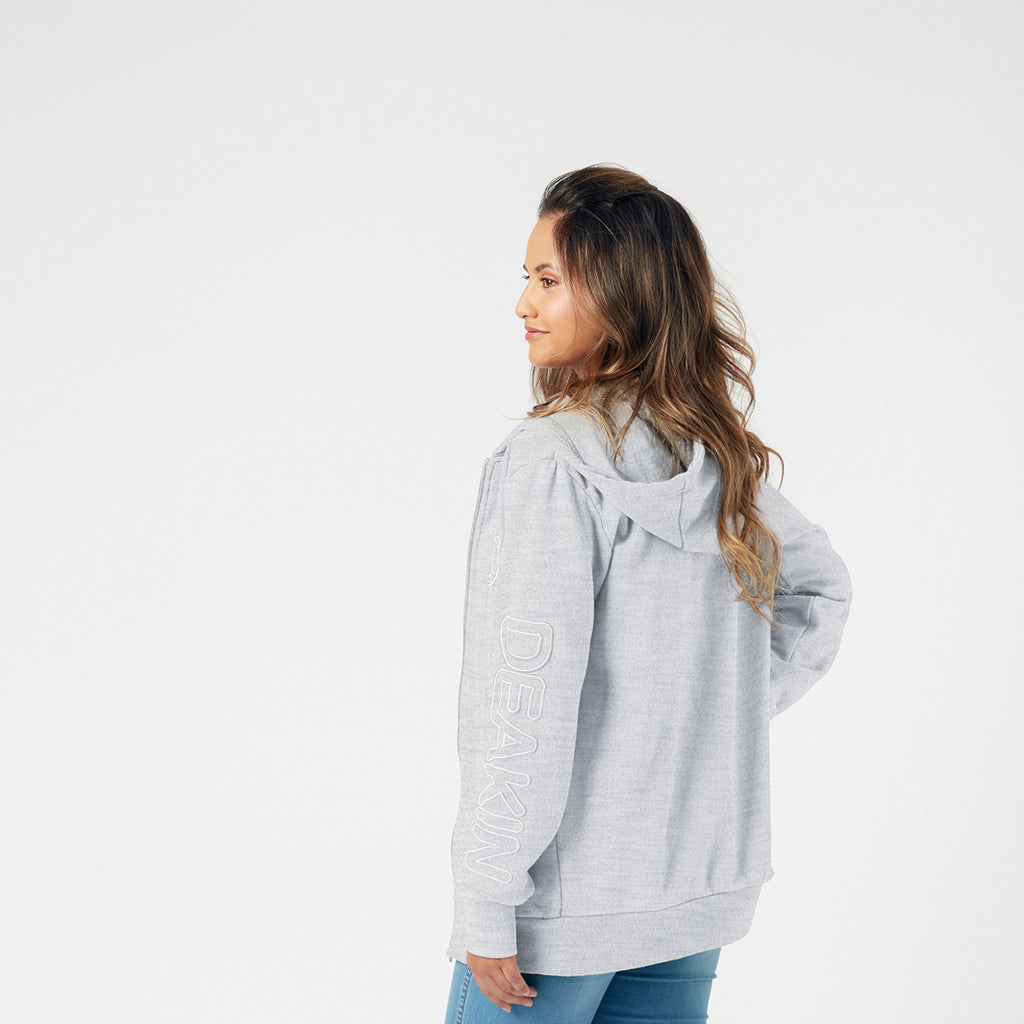Unisex embroidered zip thru hoodie- Grey marle