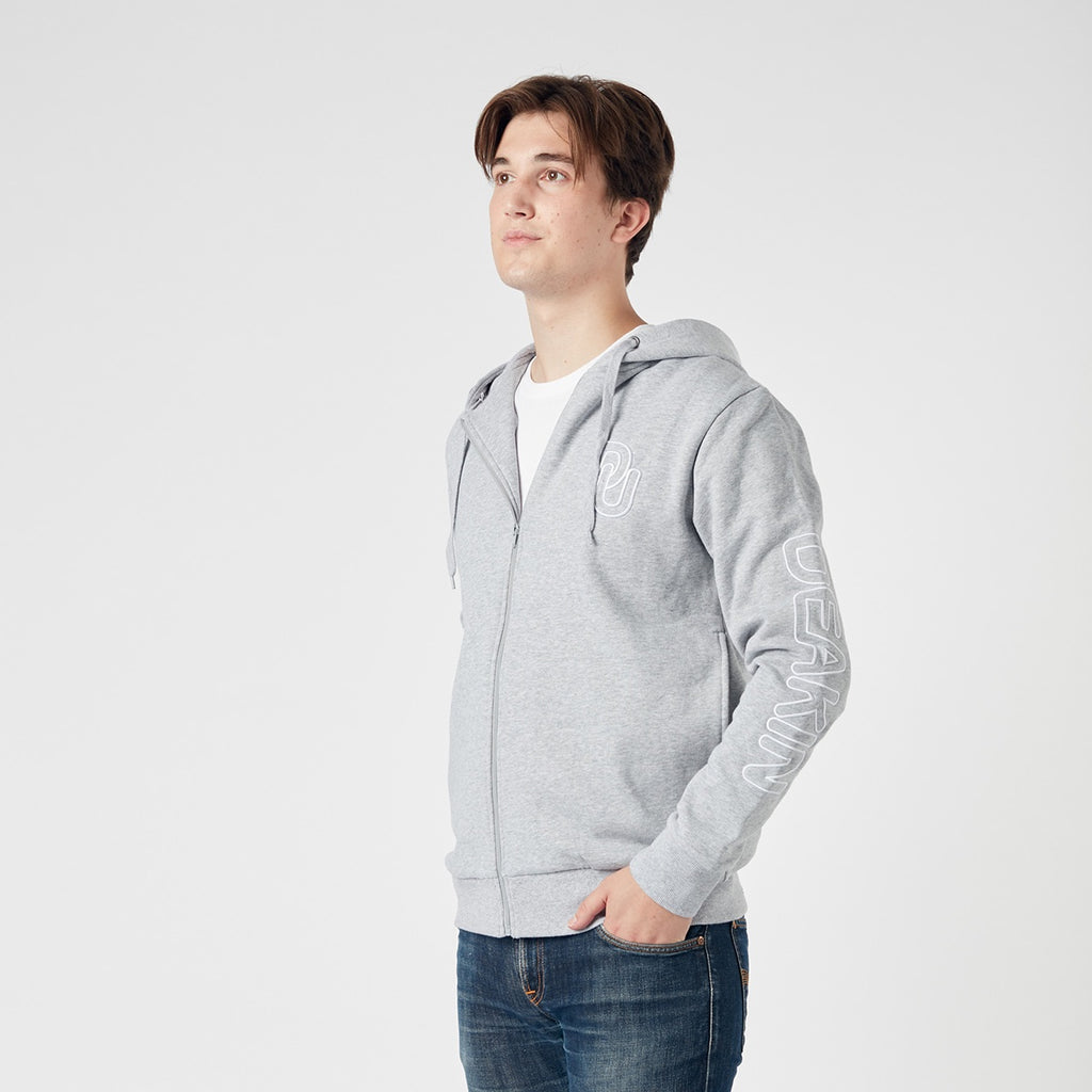 Unisex embroidered zip thru hoodie- Grey marle